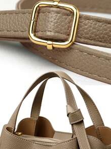 1pc Solid Color Handheld Bucket Bag, Simple Shoulder Bag, Suitable For Women's Daily Use - Khaki - View 6