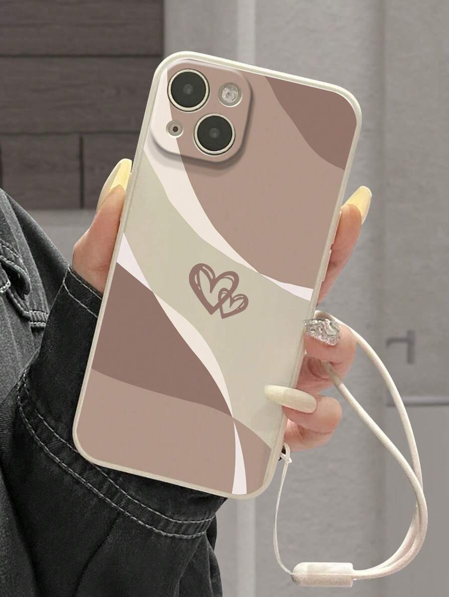 Funda de teléfono reforzada con borde recto, estampado de corazón, cordón adicional y función antideslizante, compatible con iPhone y Redmi - Multicolor - Ver 1