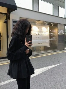 Sudadera De Hombro Caído De Un Solo Color Para Mujeres