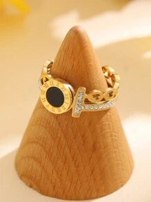 1 Stück Modischer Eleganter Schlichter Gold Plattierter Edelstahlring Für Frauen/mädchen, Beliebtes Accessoire, Kreatives Geschenk Für Partys/dating/muttertag