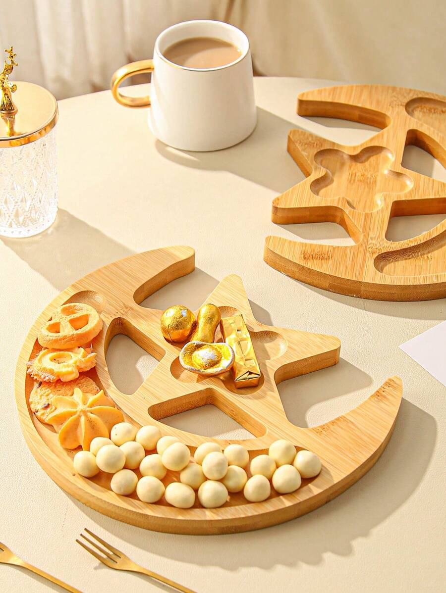 1個新款創意竹製托盤,月亮和星星造型的果盤 - 卡其色 - 查看 1