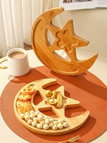 1個新款創意竹製托盤,月亮和星星造型的果盤 - 卡其色 - 查看 5