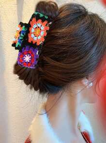 1pc Knitted Flower Hair Claw (Random Color/Position) Summer Outfits Hair Clips Beach Accessories - Multicolor - View 3