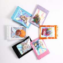 100入組自封式白色陰陽太極全息激光彩色框架食品收納袋,適用於耳環,項鍊,珠寶等物品 - 100個鐳射彩框白色 - 查看 2