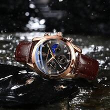 Poedagar全新防水發光石英男士手錶,休閒pu皮革男士手錶,理想的禮物選擇 - 棕色 - 查看 6