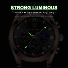 Poedagar全新防水發光石英男士手錶,休閒pu皮革男士手錶,理想的禮物選擇 - 棕色 - 查看 4