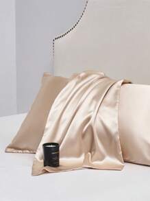 2 件卡其色緞面枕頭套,適合頭髮和皮膚,枕頭套 2 件套,豪華柔軟緞面枕套 - 卡其色 - 查看 3