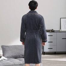 Men's Plus Size Flannel Bathrobe, Warmth Thickened Robe With Long Section - Royal Blue - View 2