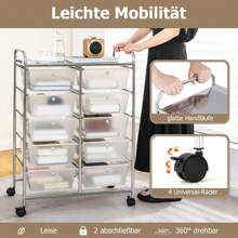 GOPLUS 10 Drawer Stackable Rolling Cart With Shelf & Metal Frame Bathroom Shelf Storage Cart For Office Home - 灰色 - 查看 2