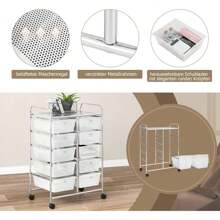 GOPLUS 10 Drawer Stackable Rolling Cart With Shelf & Metal Frame Bathroom Shelf Storage Cart For Office Home - 灰色 - 查看 4