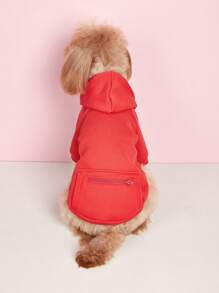 1 件宠物 2 腿连帽衫，纯色，带口袋和拉链，适合狗、猫、泰迪熊、贵宾犬 - 紅色 - 查看 4