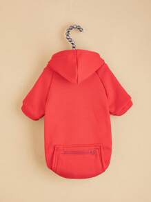 1 件宠物 2 腿连帽衫，纯色，带口袋和拉链，适合狗、猫、泰迪熊、贵宾犬 - 紅色 - 查看 3