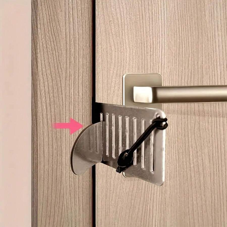 2pcs Portable Buckle/Padlock Door Lock, No Drill Security Door Lock, Metal Safety Lock For Home/Apartment/Travel/Dormitory - Silver - View 1