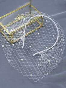 One Piece White Pearl Bridal Birdcage Veil, Charming Bride's Hat, Women's Mask, Wedding Headband, Suitable For Weddings, Proms, Banquets, Birthdays, Etc. Fall Clothes For Women