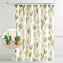 12pcs Rust-Proof Shower Curtain Hooks, Metal Decorative Shower Curtain Rings, Stainless Steel Shower Curtain Rod Hooks, Tropical Summer Resin Cactus Bathroom Accessories - Green - View 6