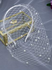 One Piece White Pearl Bridal Birdcage Veil, Charming Bride's Hat, Women's Mask, Wedding Headband, Suitable For Weddings, Proms, Banquets, Birthdays, Etc. Fall Clothes For Women