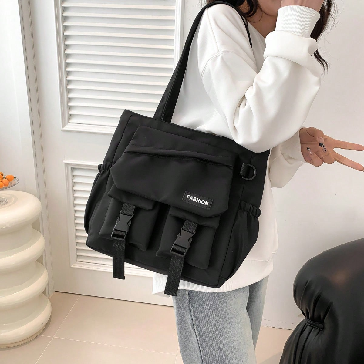 Fashionable Shoulder & Crossbody Bag For Women, Splicing Design With Large Capacity, Suitable For School, Work, Shopping, Etc. (Zipper Closure, Inner Lining, Fits Phone, Shorts Wallet, Cosmetics, Etc.), Tote Bags For Students, Multiple Compartments, Perfect For Beach, School, Work & Daily Use