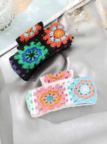 1pc Knitted Flower Hair Claw (Random Color/Position) Summer Outfits Hair Clips Beach Accessories - Multicolor - View 1