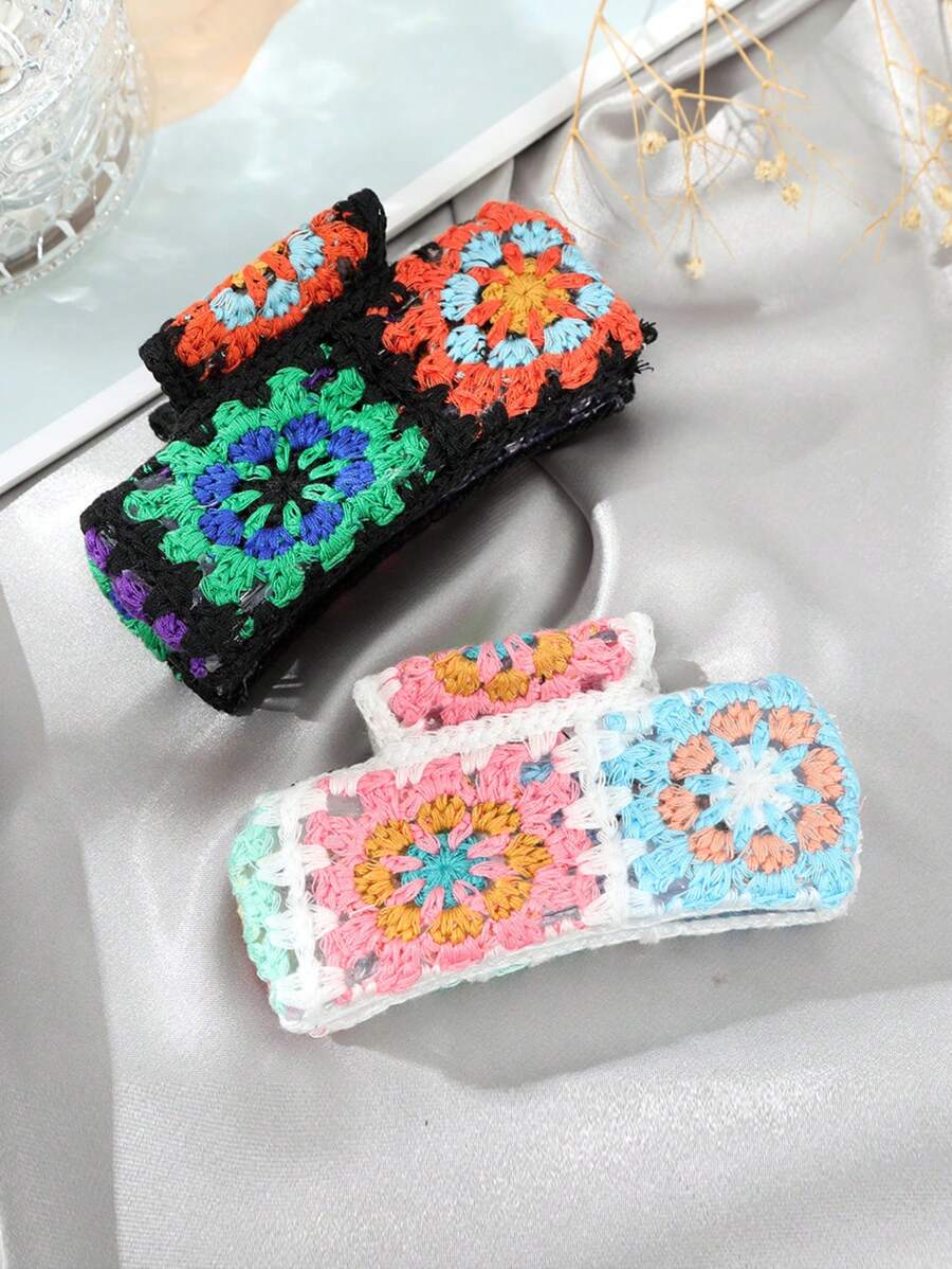 1pc Knitted Flower Hair Claw (Random Color/Position) Summer Outfits Hair Clips Beach Accessories - Multicolor - View 1