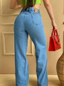 Women Jeans - 中等水洗藍 - 查看 2