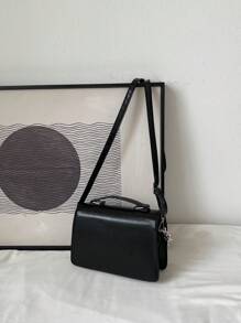 Minimalist Solid Color Bowknot Design Handbag With Chunky Chain Strap Valentines - Black - View 4