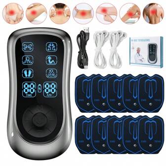 All-In-1 TENS Apparaat Spier Stimulator, Dubbelkanaals Elektronische Puls Massager, TENS EMS Massage Machine, 6 Modi Spier Massager voor Pijnbestrijding, Met 10PCS TENS Apparaat Pads