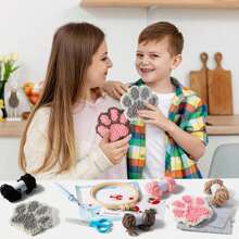 22Pcs Claw Theme Craft Punch Needle Coaster Kit For Beginners Easy Making Your Own Art Work Decor Coasters Kits For Beginners, 6 Pattern Tufted Rug Pads With Adhesive Felt Yarns Embroidery Hoop Instruction DIY Needle Punch Craft Material Pack For School Craft Class Teaching AIDS Party Gifts - Multicolor - View 6