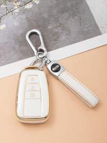 3pcs/Set Tpu Soft Shell Key Case, Leather Cord Keychain, And Screwdriver For Toyota Camry, Highlander, Corolla, Rav4, Venza Etc., With 3-Button Smart Key - White - View 6