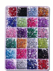 24-Grid Nail Charms Hotspot, Flat Bottom Resin Neon Electroplated AB Resin Diamond Nail Decorations, 2mm Diamond, 3mm Diamond