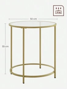 VASAGLE Tavolino Rotondo, Tavolino da Caffè, Struttura in Metallo, Comodino, Piano in Vetro Temperato, Tavolino da Divano per Soggiorno, Balcone, Dorato e Trasparente - Dorato - Visualizzare 6