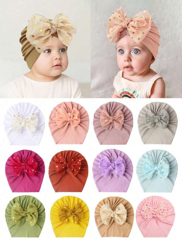 Set de 12 gorros para bebé con moño en nudo de tela de gasa, para el Día de los Enamorados