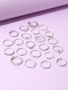 22 cái Boho Tim & Thiết kế hình học Pha lê Dát Bộ nhẫn , Thích hợp Đối với Của phụ nữ Mặc hàng ngày - Bạc - Xem 2