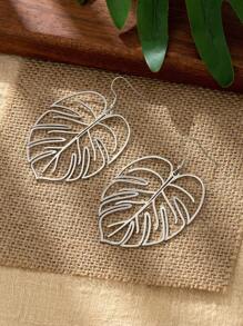 1對歐美風格銀色調時尚鏤空樹葉設計耳環適合女士,海灘度假風格女士們禮品