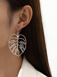 1對歐美風格銀色調時尚鏤空樹葉設計耳環適合女士,海灘度假風格女士們禮品