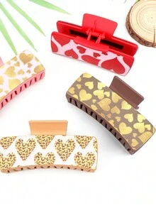 4 chiếc kẹp tóc bằng da PU hình trái tim ngày lễ tình nhân dành cho phụ nữ - Nhiều màu - Xem 4