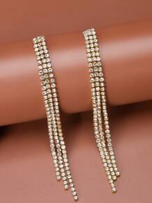 1對流蘇和鑽石裝飾女士耳環,派對或婚禮配件