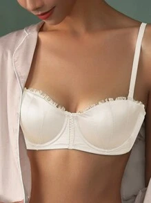 法式風格絲綢半杯實色推進內衣，適用於小胸部（AB罩杯），性感修身 - 香檳色 - 查看 4