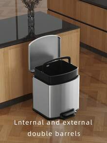 Pedal Trash Can, Fingerprint Stainless Steel, Silent Slow Lid Suitable For Living Room, Bedroom, Office, Bathroom 5L Silver - Silver - View 3