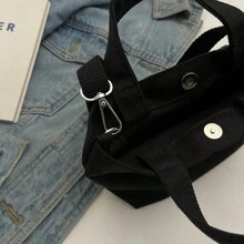 Gentle Woman Texture Letter Print Canvas Small Shoulder Bag, 2023 New Collection - Black - View 10