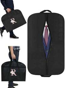 可攜式字母印花可折疊儲物袋，旅行手提袋完美的衣物袋，40"防塵衣物罩防水衣服防塵罩手提袋外套婚紗禮服套裝保護套，便於旅行、聚會、商務旅行、掛衣服套裝衣服包，適用於西裝、外套、T恤、夾克、學校組織袋、老師收納袋 - 黑色 - 查看 10