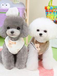 1入裝寵物絨毛背心,使用聚酯纖維面料製成,厚實保暖,可愛的熊花紋,法蘭絨內裡 - 白色 - 查看 2