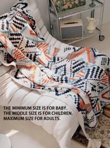 1pc Geometric Pattern Tassel Decor Blanket, Modern Knitted Fabric Blanket For Bed For Living Room