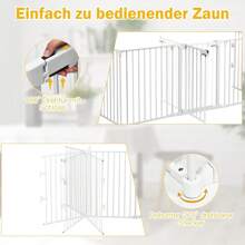 Foldable Gate For Children/Dogs/Cats, Fireplace Gate With Door, Metal Stove Gate, Playpen/Safety Gate, 5 Elements, Choice Of Color (White) - 白色 - 查看 2