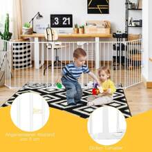 Foldable Gate For Children/Dogs/Cats, Fireplace Gate With Door, Metal Stove Gate, Playpen/Safety Gate, 5 Elements, Choice Of Color (White) - 白色 - 查看 3