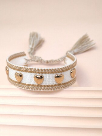 1 st. Bohemian Stijl Hart Bedel Rivet Decor Armband Valentijnsdag