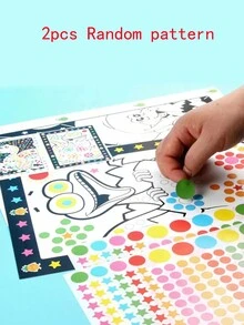2 Hojas Divertidas Pegatinas De Puntos De Acertijos Para Niños - Lindos Animales De Dibujos Animados, Juguete De Entrenamiento De Educación Temprana De Pegatinas De Pintura (patrón Aleatorio) - Multicolor - Ver 2