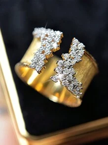 1 件奢华金色宽开口戒指，带 CZ 宝石，适合女士派对婚礼情人节礼物珠宝皇家圣诞节