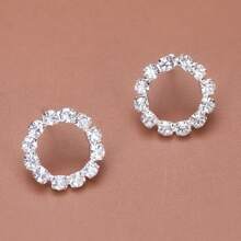 Fashionable Full Rhinestone Circle Earrings For Women, Versatile Daily Accessory - Silver - View 5