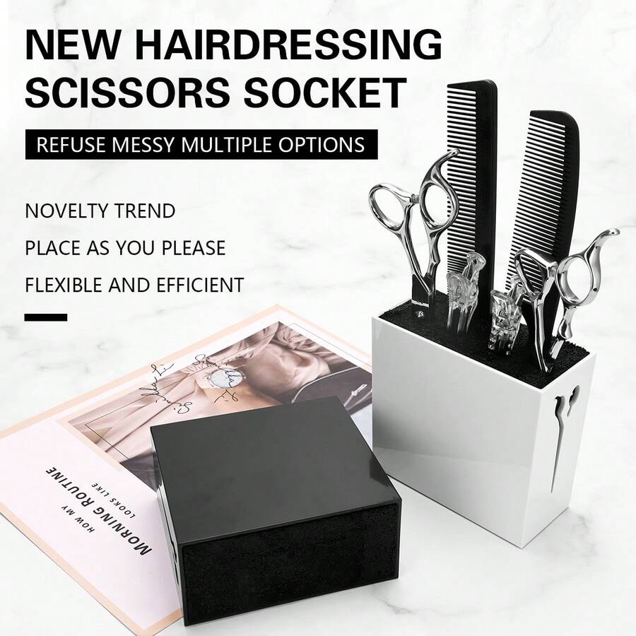 1pc Hairdressing Tool Storage Box Base With Scissors Holder, Hair Dye Brush And Comb Slot, Salon Scissors Rack - Multicolor - View 1