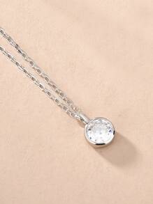 1 件简约 12 月诞生石情人节项链，圆形锆石吊坠，带 3D 水晶和水钻装饰，银链，妈妈，母亲，母亲节，礼物 - 銀色 - 查看 5